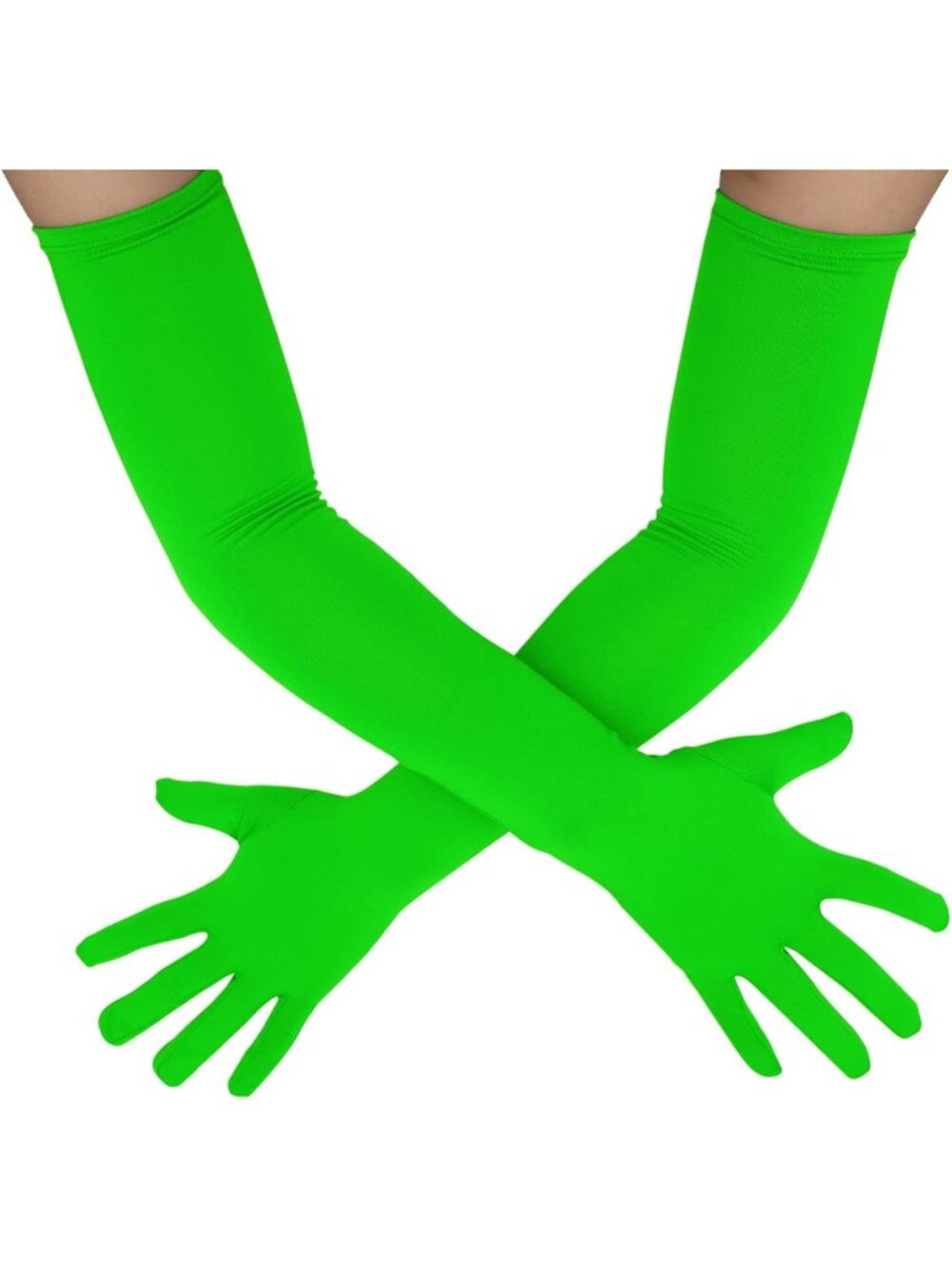 Men's And Women's Lime Green Stretchy Costume Gloves Banquet Spandex Long Gloves